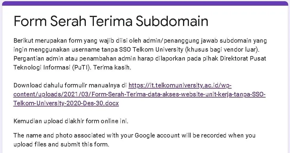 Website Access Handover Form without SSO