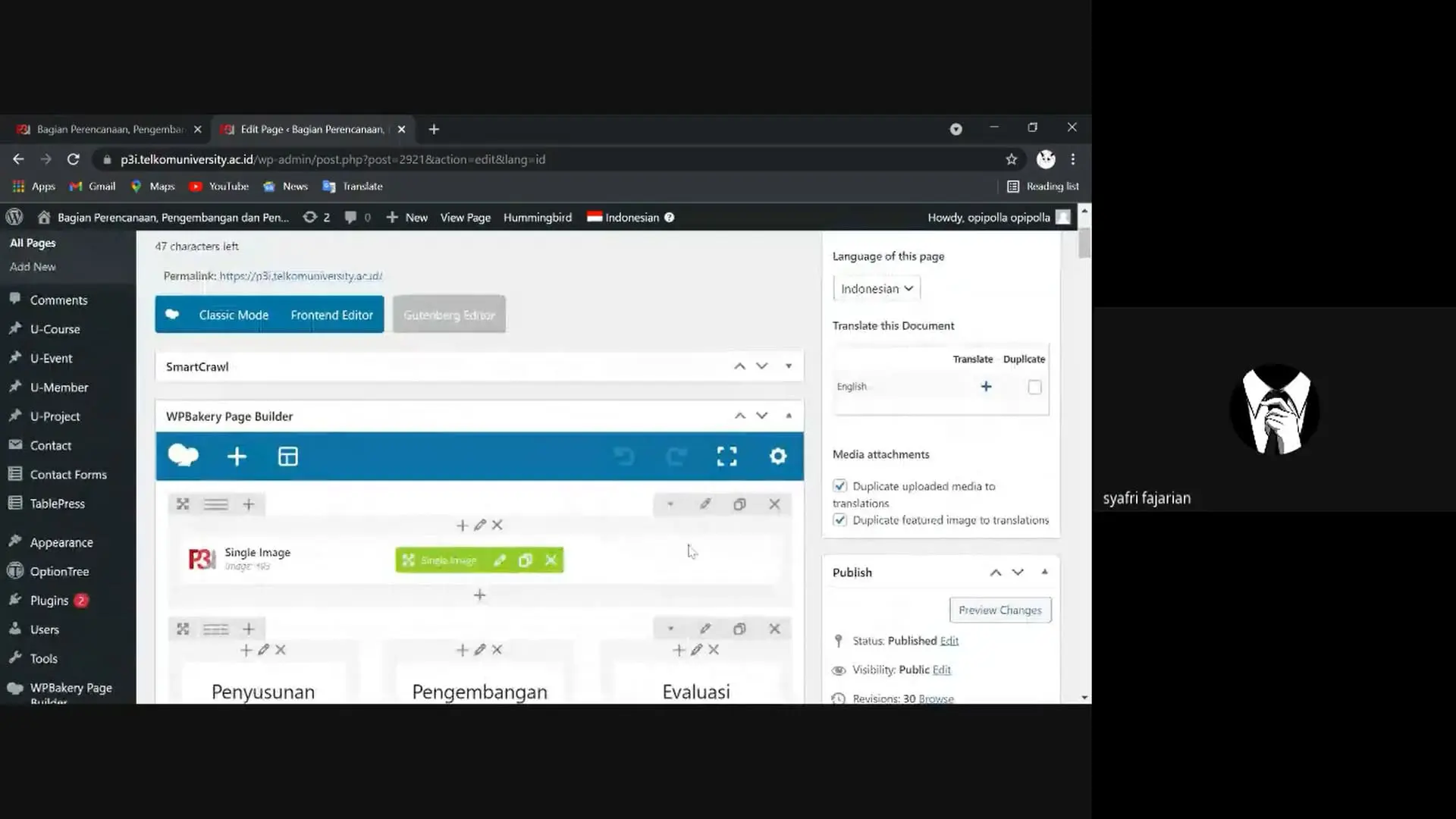 Video Penggunaan WordPress Website p3i Telkom University
