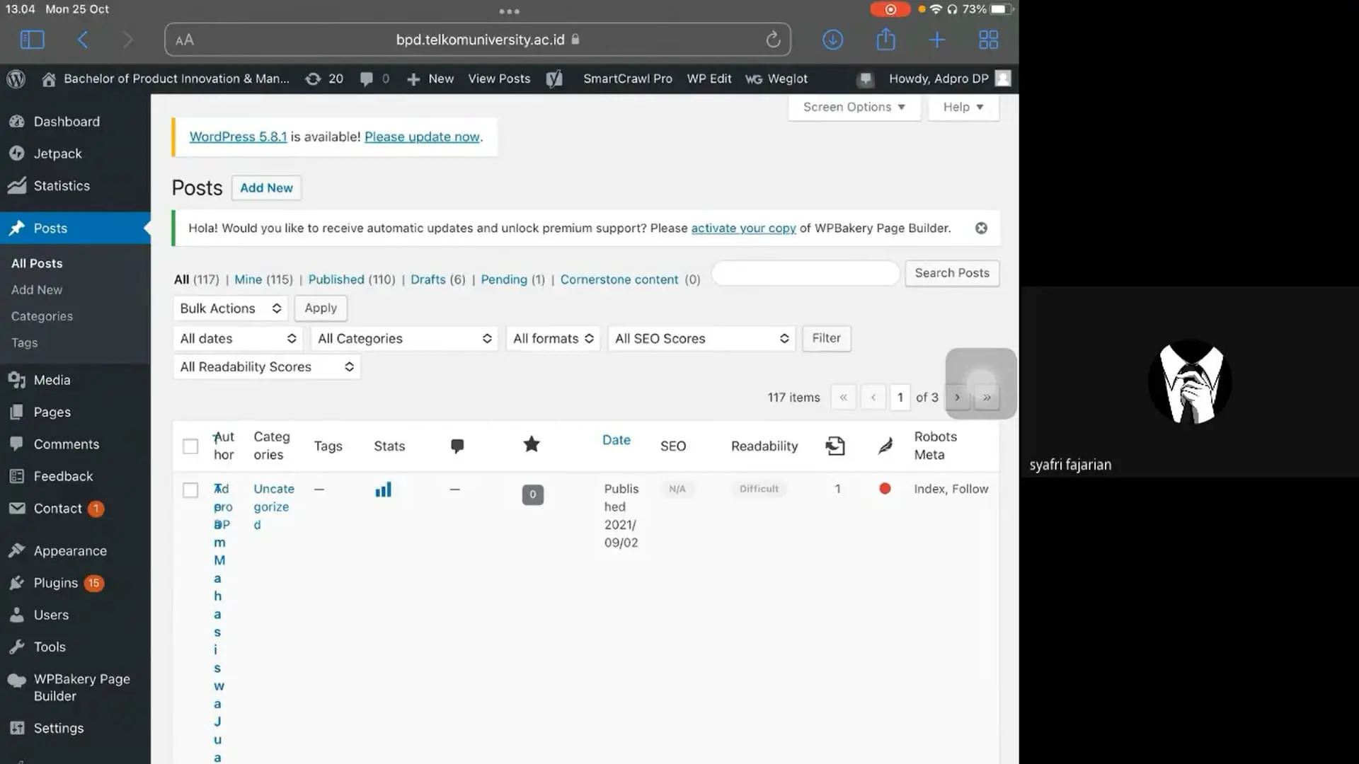 Video Penggunaan WordPress Website BPD Telkom University