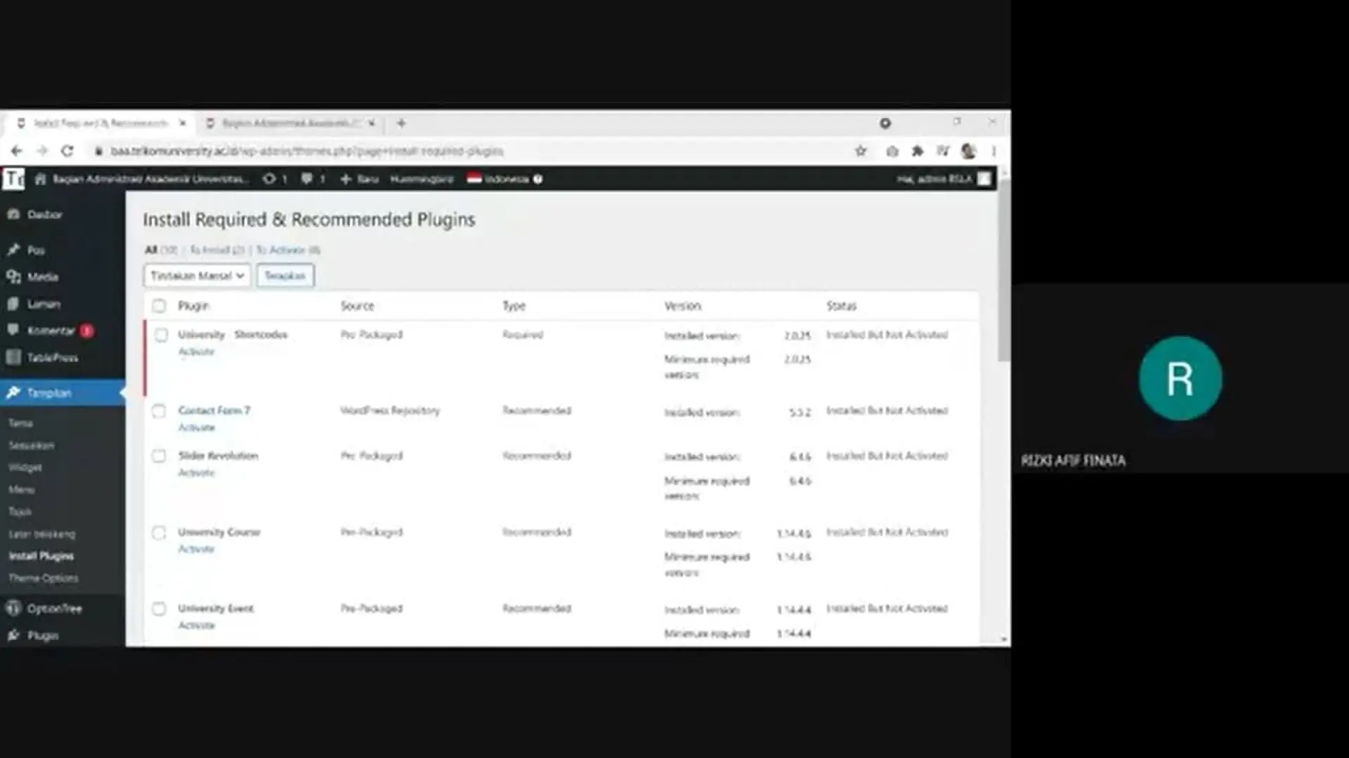 Video Penggunaan WordPress Website BAA Telkom University