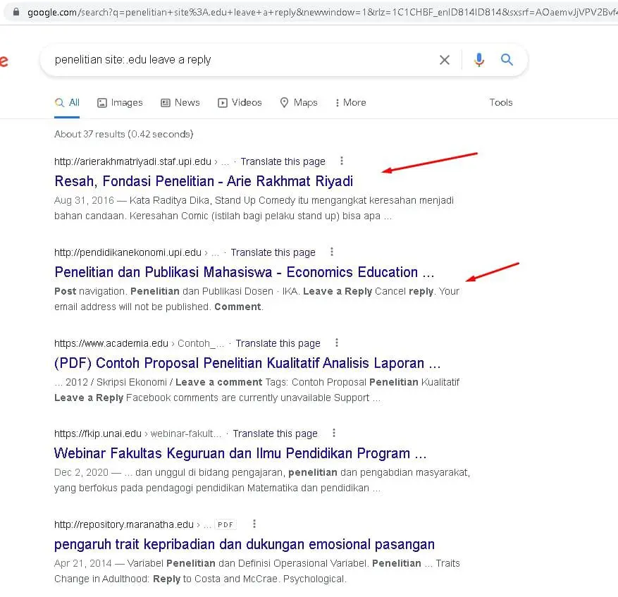 Contoh domain dengan kata kunci penelitian