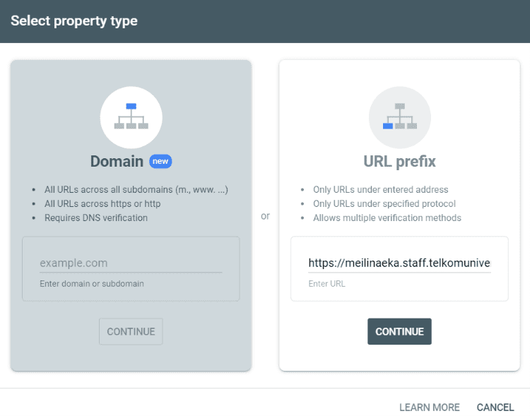Tambahkan URL Prefix Google Serach Console