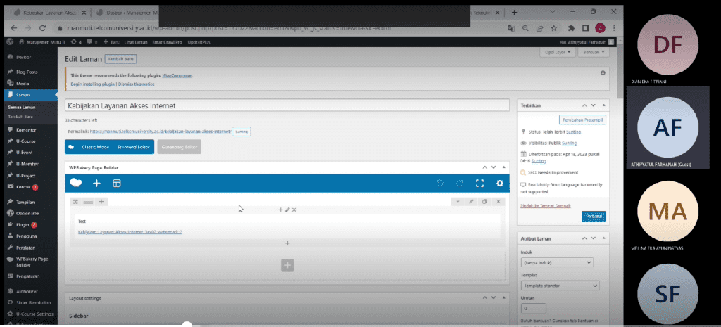 Penggunaan WordPress Manajemen Mutu TI Telkom University April 2023