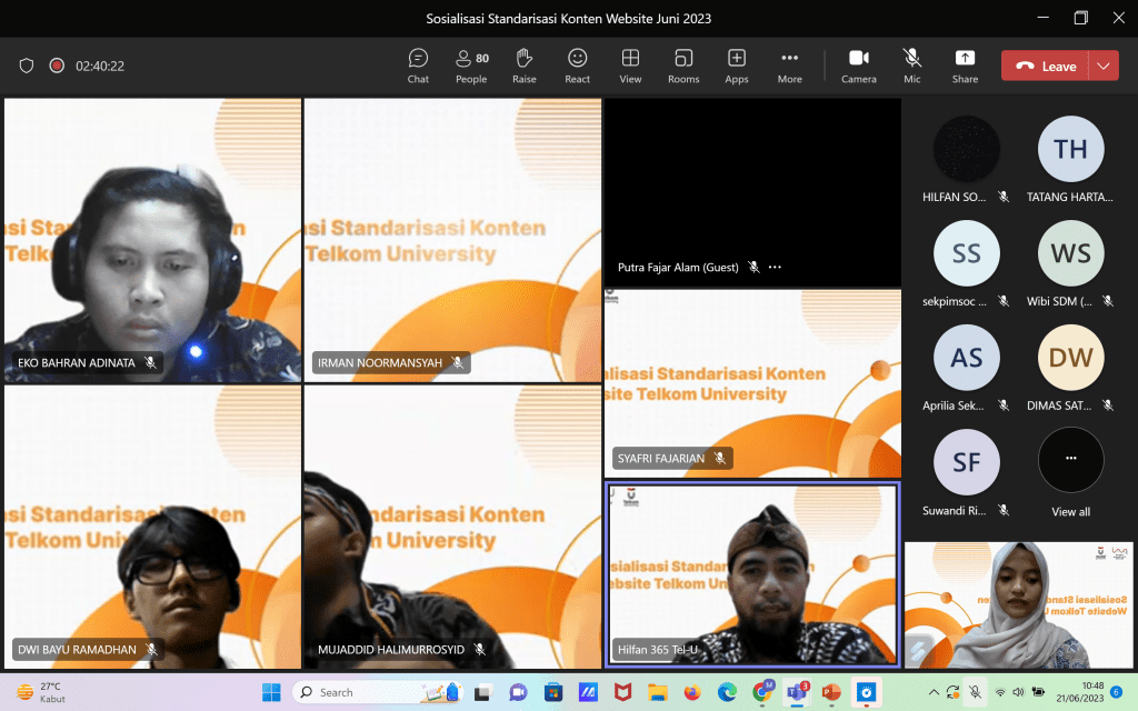 Workshop Standarisasi Konten Website Telkom University Periode Juni 2023