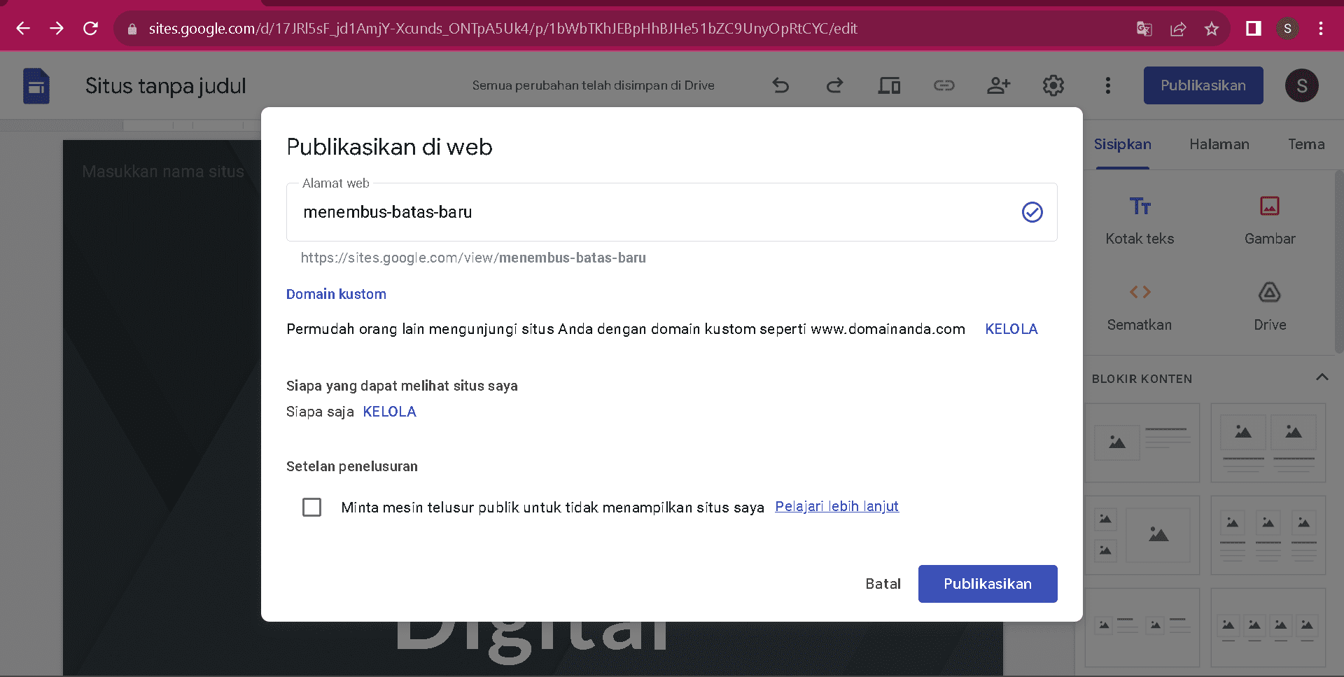 publikasikan artikel gsites