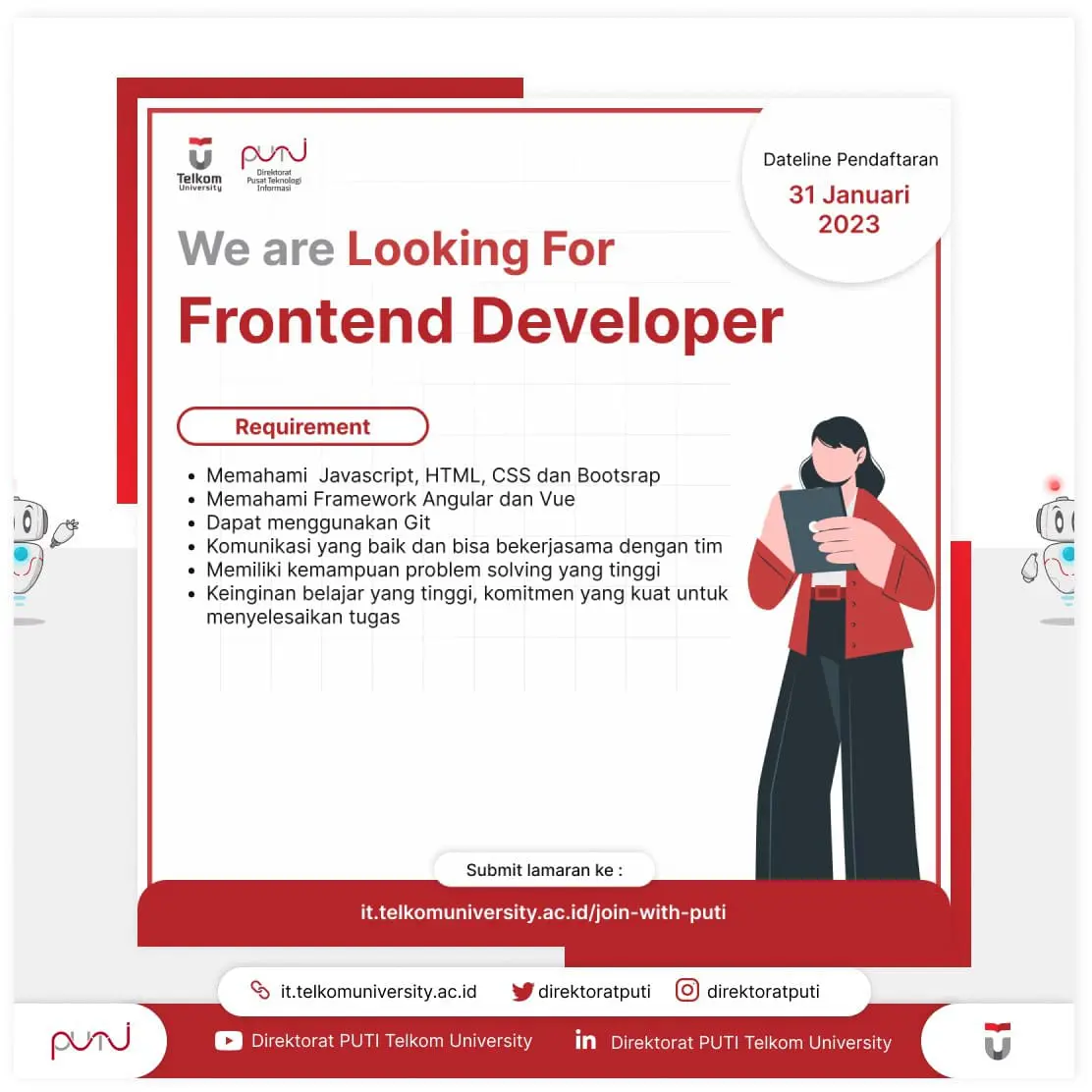 Lowongan Kerja Telkom University Posisi Frontend Developer