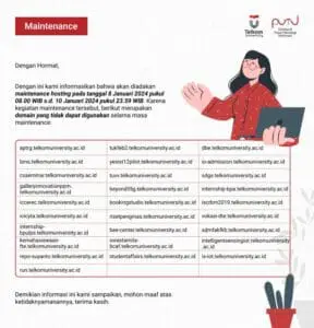 Maintenance Hosting Website Subdomain Telkom University