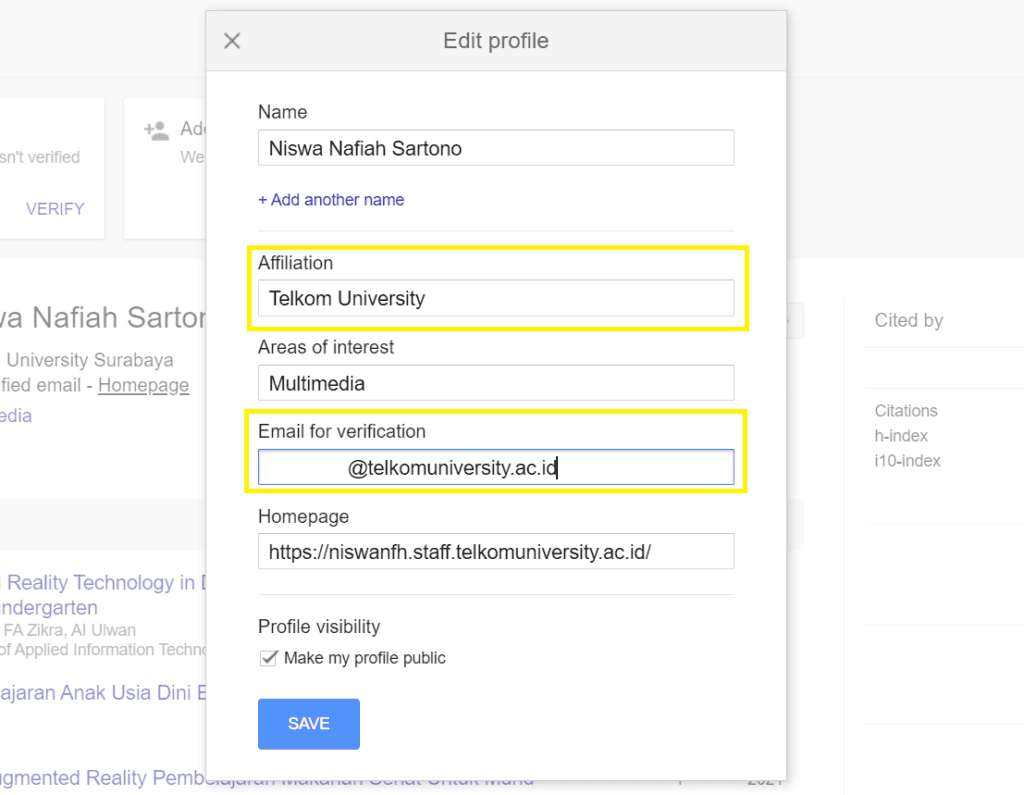 Langkah Langkah Merubah Afiliasi Google Scholar