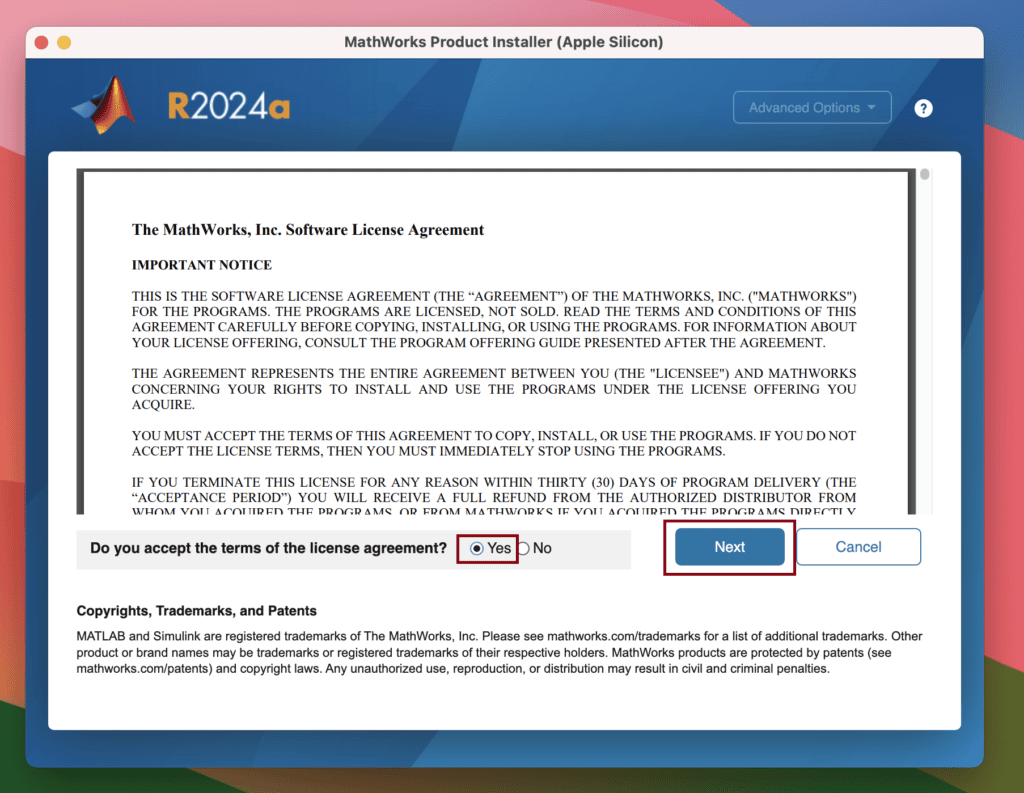 Install Matlab Agree terms 1