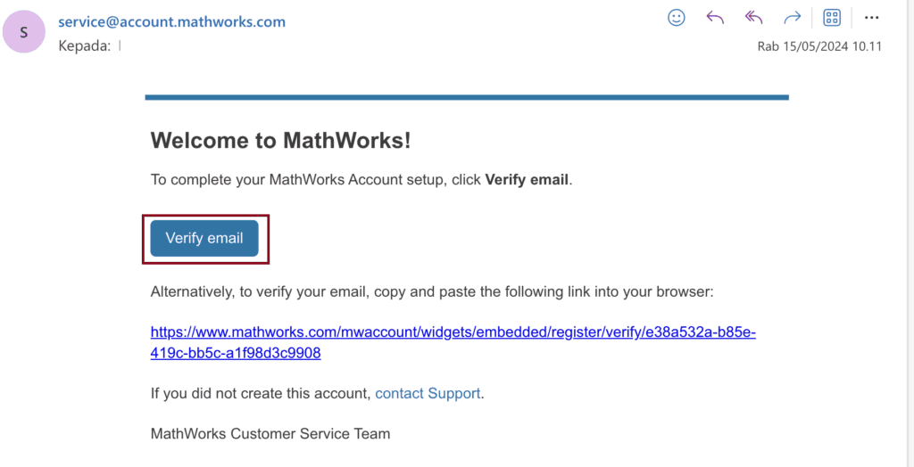 Install Matlab Verif Email 1