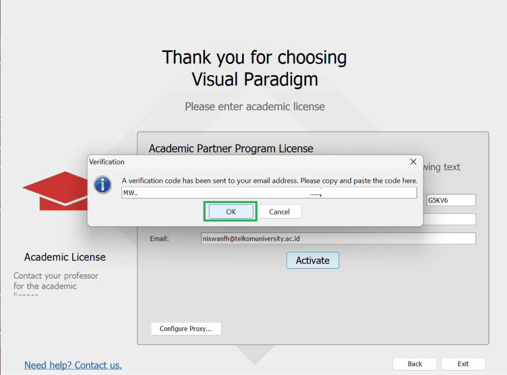 Install Visual Paradigm Academic License Verification