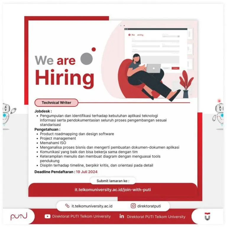 Lowongan Pekerjaan Telkom University Technical Writer Juli 2024