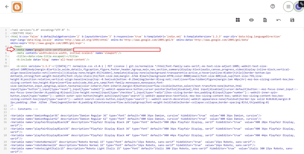 Paste Code Verifikasi pada Blogspot