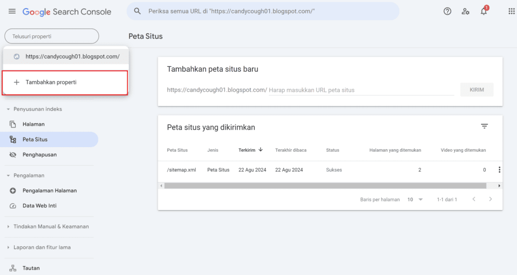 Tambahkan Property Website di Google Serach Console
