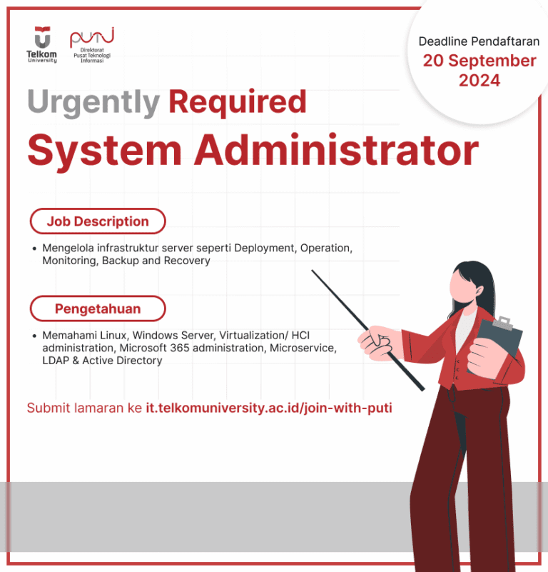 Lowongan Pekerjaan Telkom University System Administrator Agustus 2024