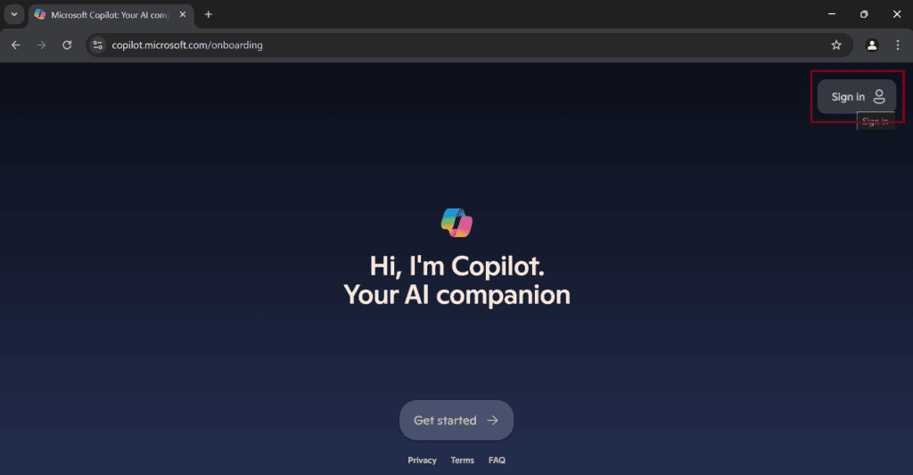 Akses Microsoft Copilot lalu Sign in