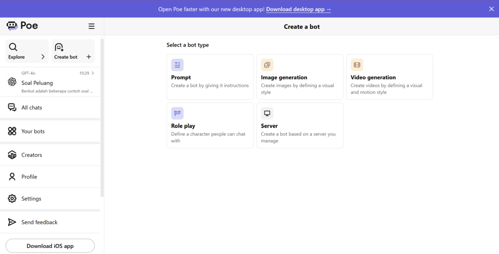 Create Bot Poe AI