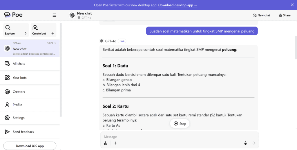 Masukan Prompt pada Poe AI