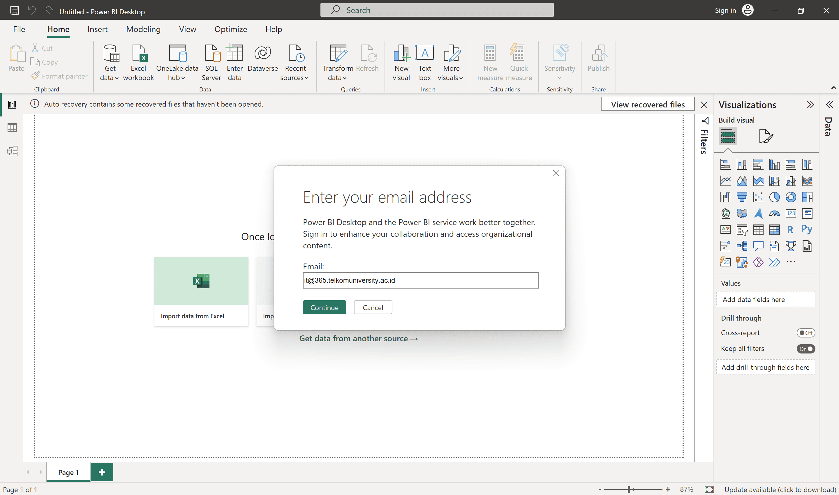Masukkan Email Akun Microsoft di Power BI