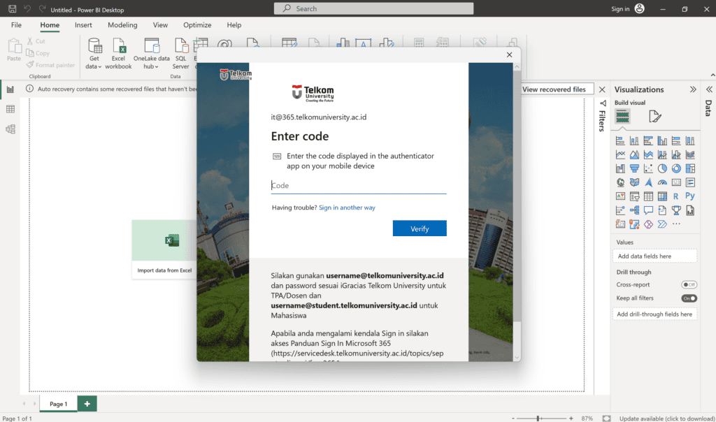 Masukkan Password Akun Microsoft di Power BI