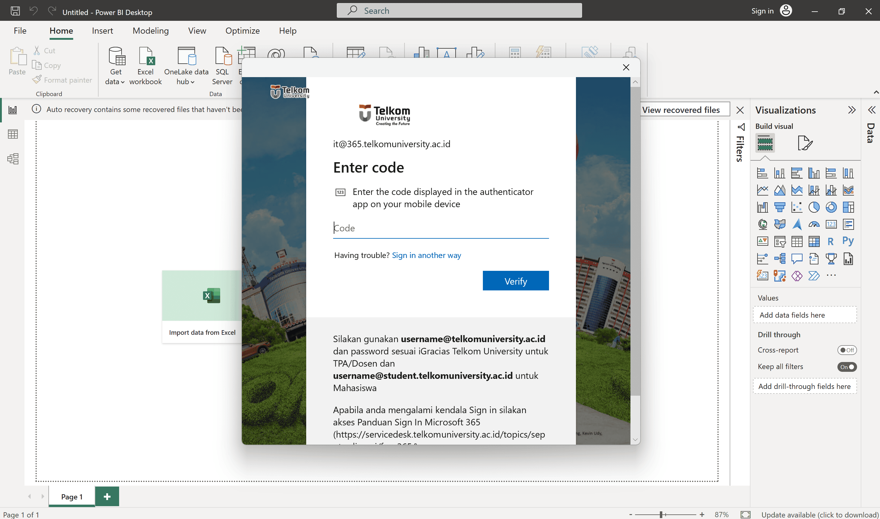 Masukkan Password Akun Microsoft di Power BI