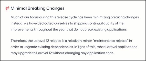 Official information about the minimum changes to the Laravel 12 release
