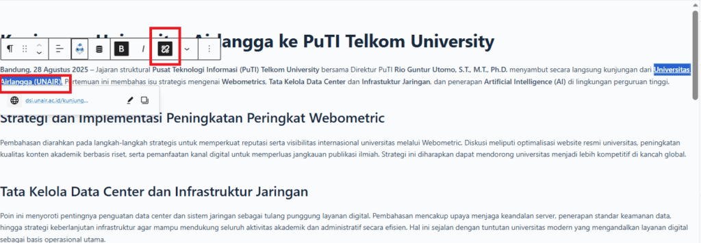 Buatkan Berita Kunjungan di Website IT Telkom University