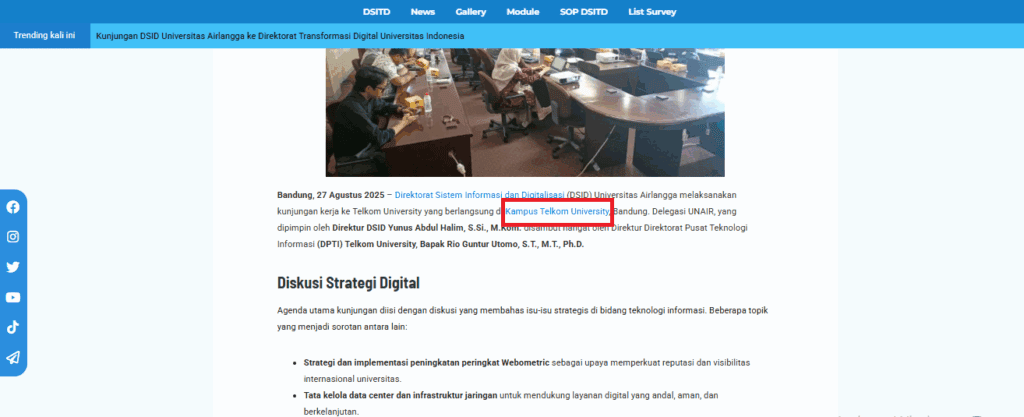 Buatkan Berita Kunjungan di Website Mitra Telkom University