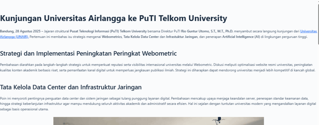 Buatkan Berita Kunjungan di Website Telkom University