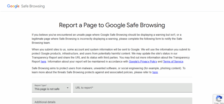 Report a Page to Google Safe Browsing