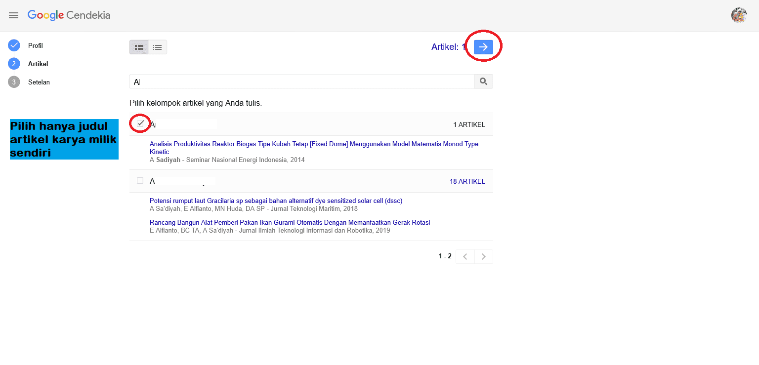 pilih artikel Google Scholar