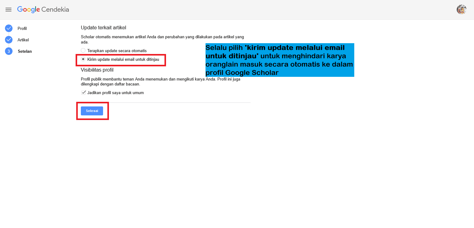 Setting Google Scholar