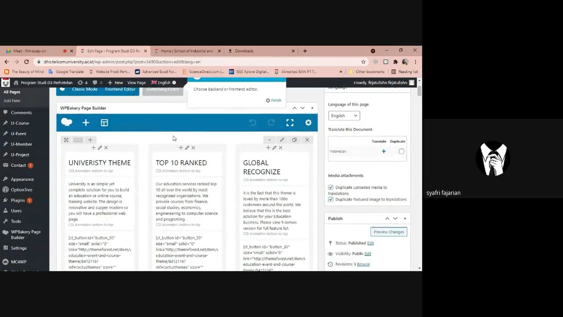 Video Penggunaan WordPress Website DHO Telkom University