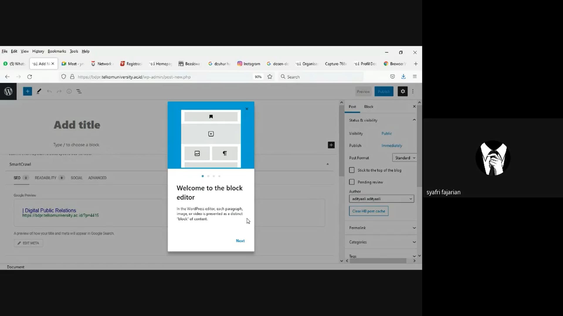 Video Penggunaan WordPress Website BDPR Telkom University