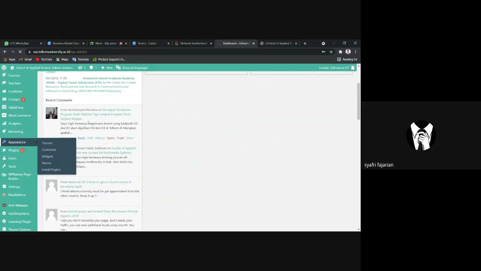 Video Penggunaan WordPress Website SAS Telkom University