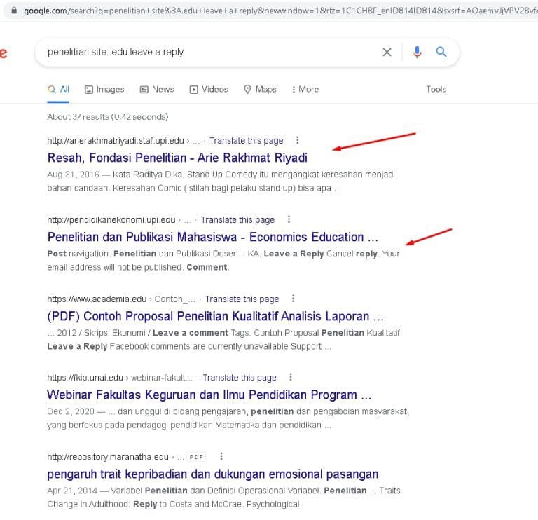 Contoh domain dengan kata kunci penelitian