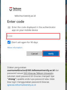 Input kode verifikasi login