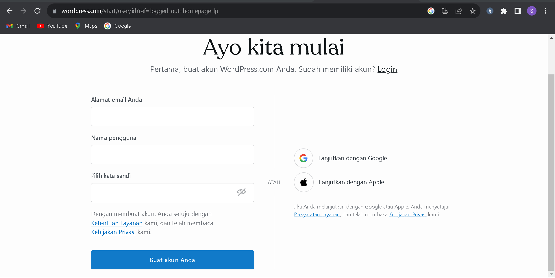 register wordpress
