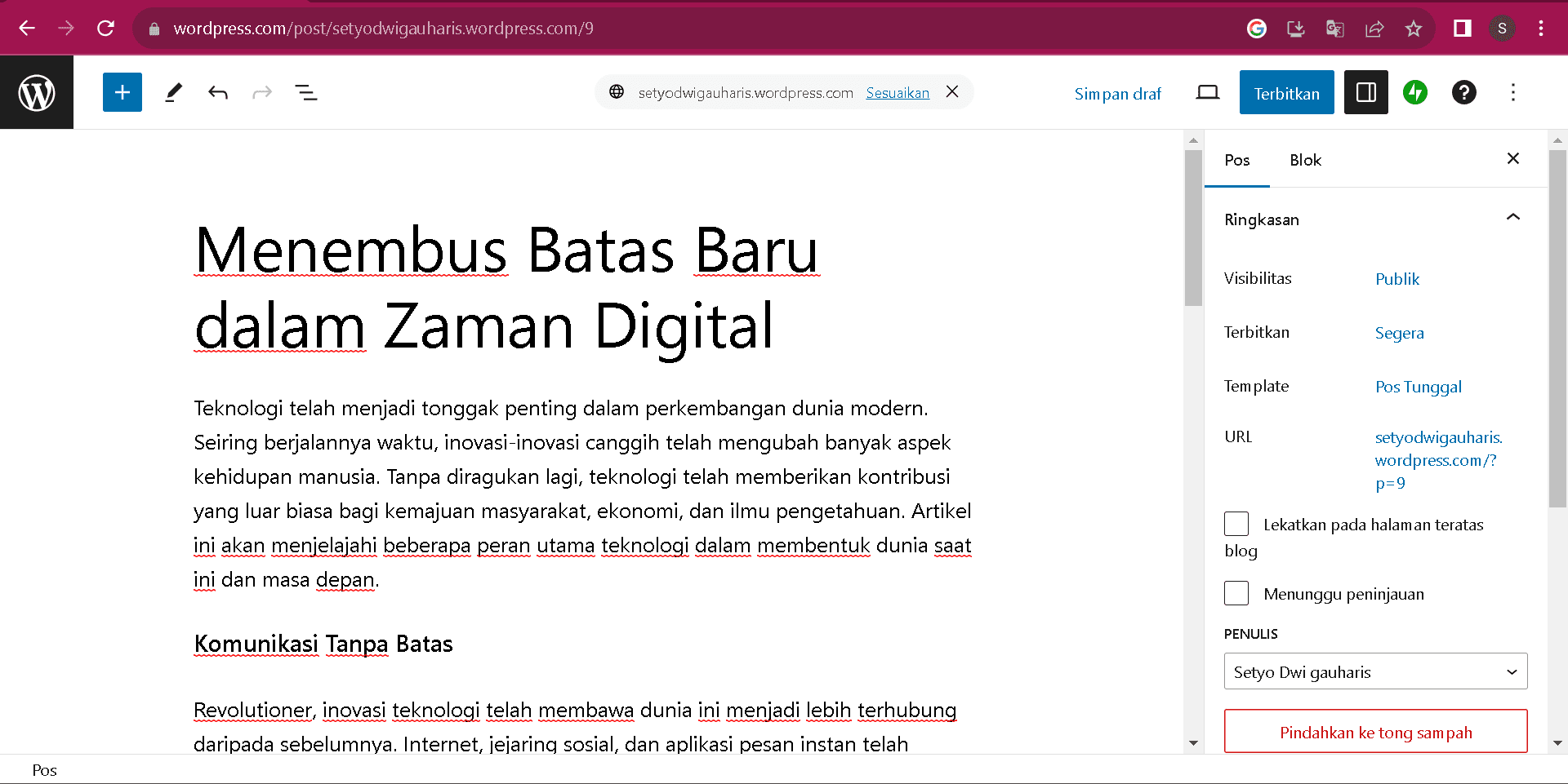 menerbitkan artikel di wordpress
