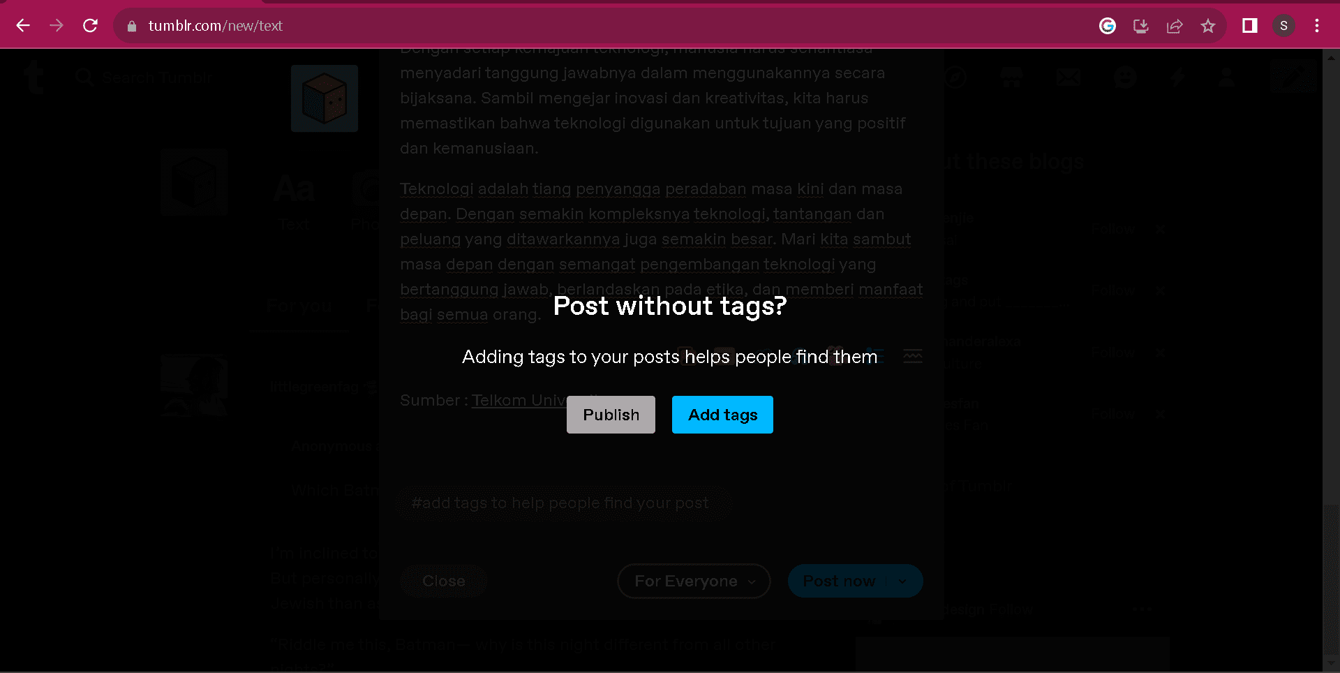 publish artikel tumblr