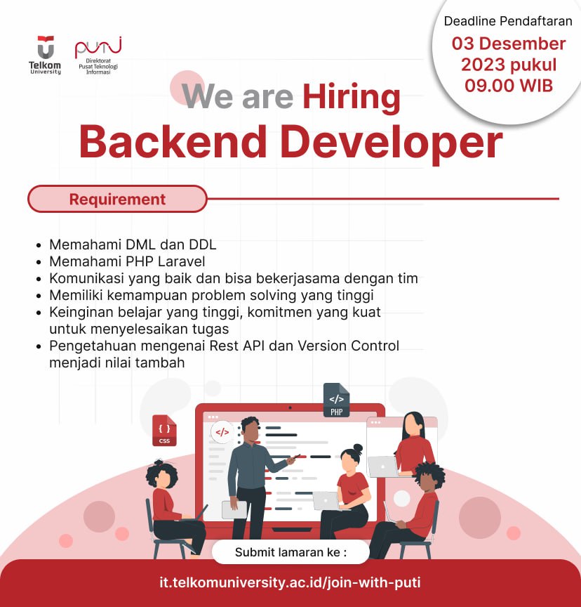Lowongan Kerja Telkom University Backend Developer Januari 2024