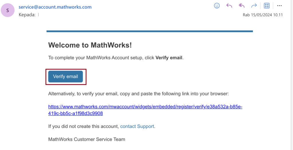 Install Matlab Verif Email 1
