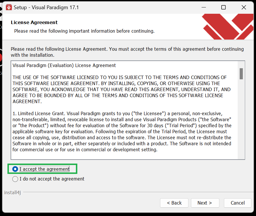 Install Visual Paradigm Agreement