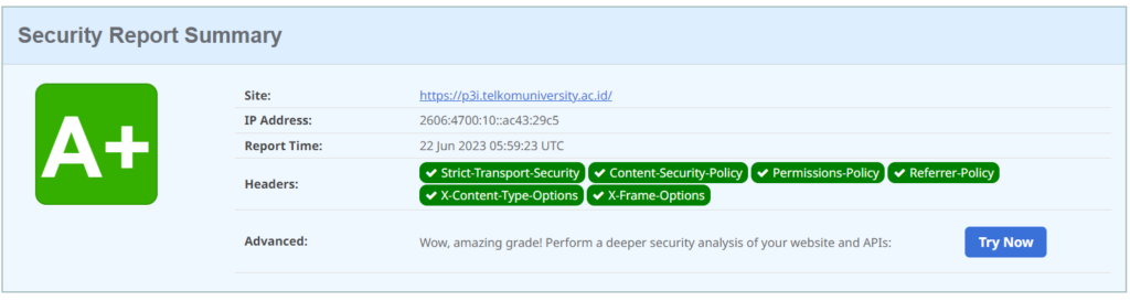 hasil pengukuran security headers