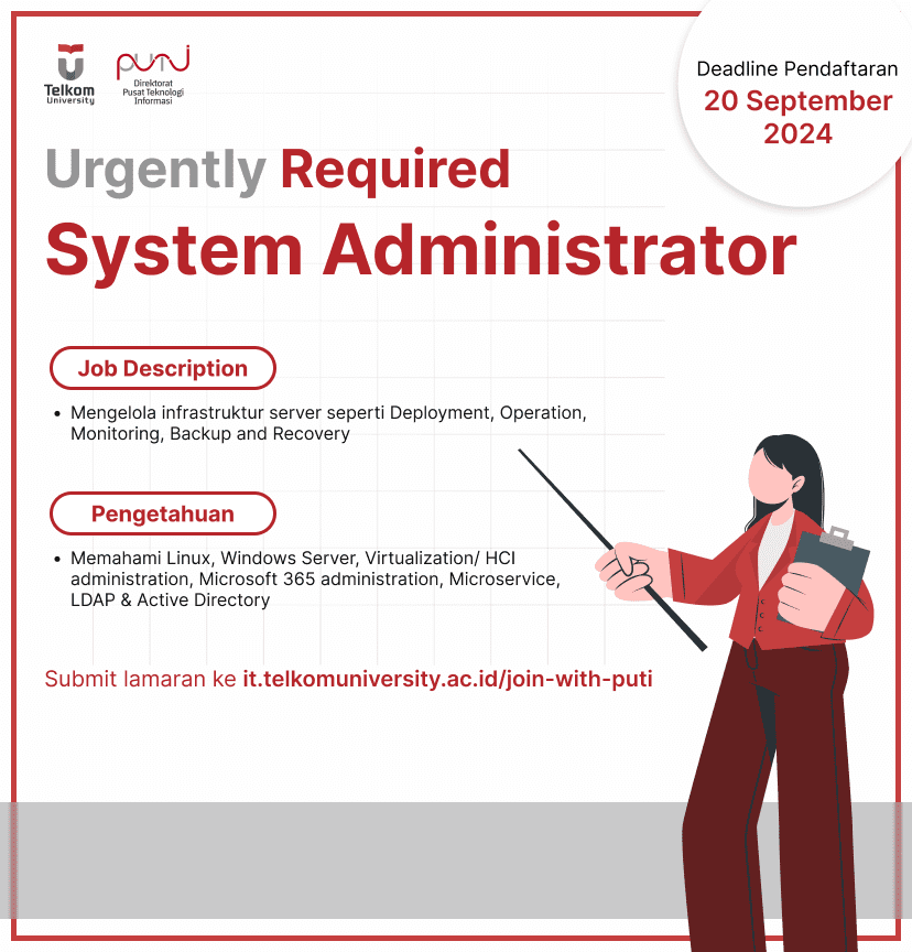 Lowongan Pekerjaan Telkom University System Administrator Agustus 2024