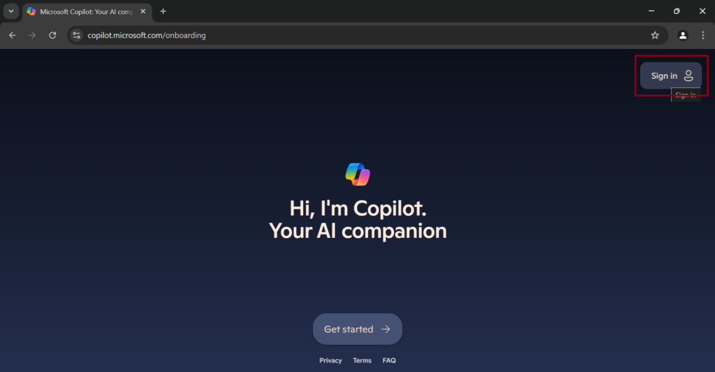 Akses Microsoft Copilot lalu Sign in