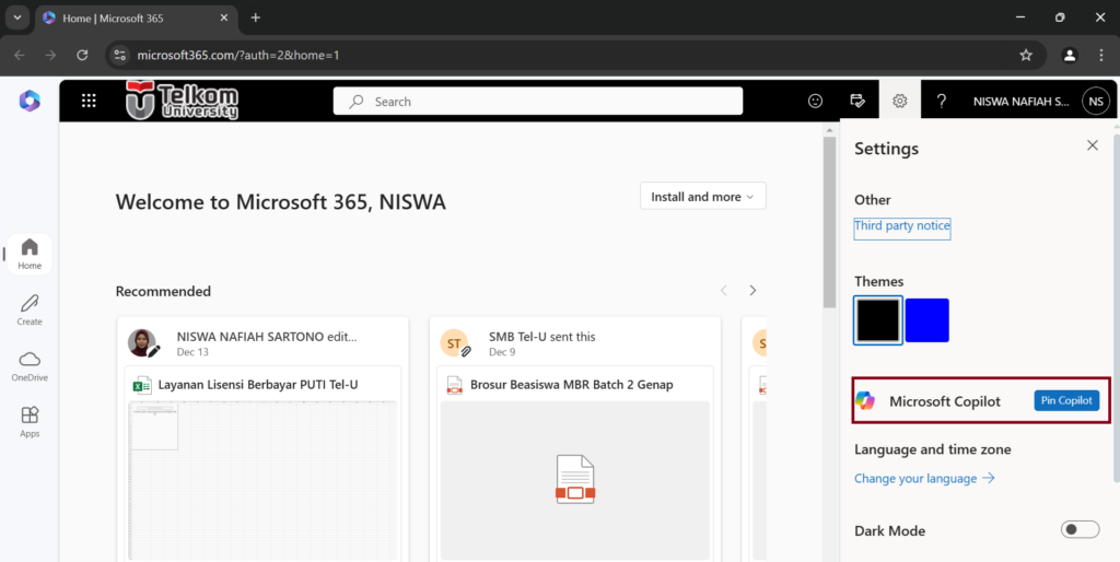 Pin Microsoft Cipilot di Office 2