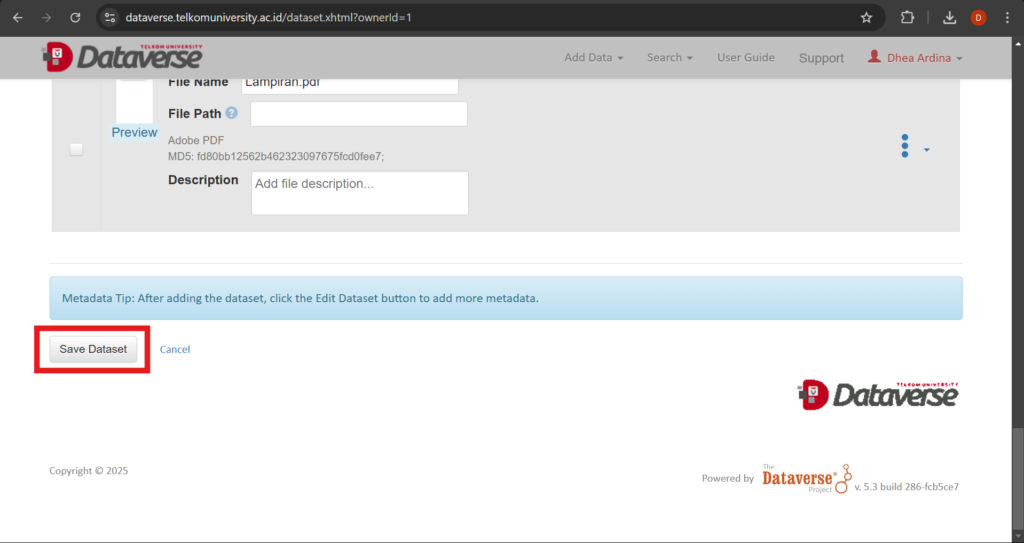 Simpan dataset Telkom University