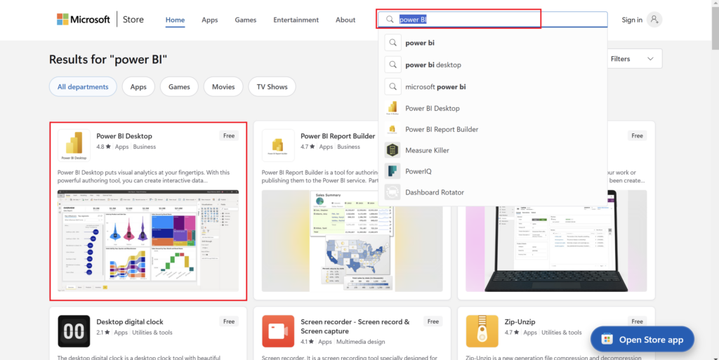 Cari Microsoft Power BI di Microsoft Store