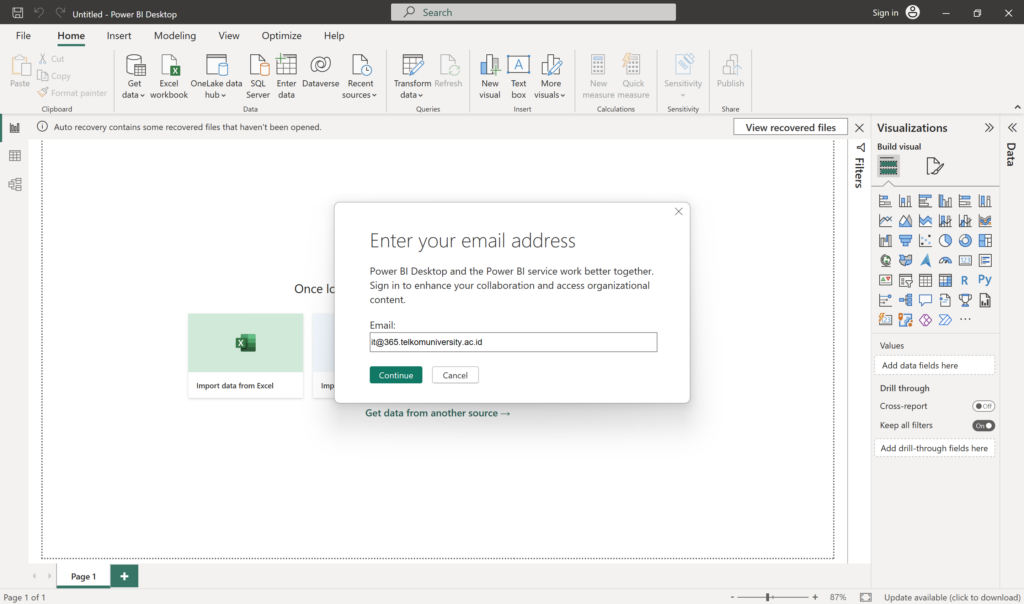 Masukkan Email Akun Microsoft di Power BI
